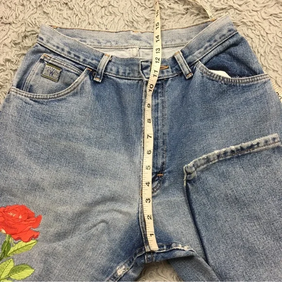 Vintage Wrangler Embroidered Skinny Jeans Blue Size 6 - Picture 10 of 15